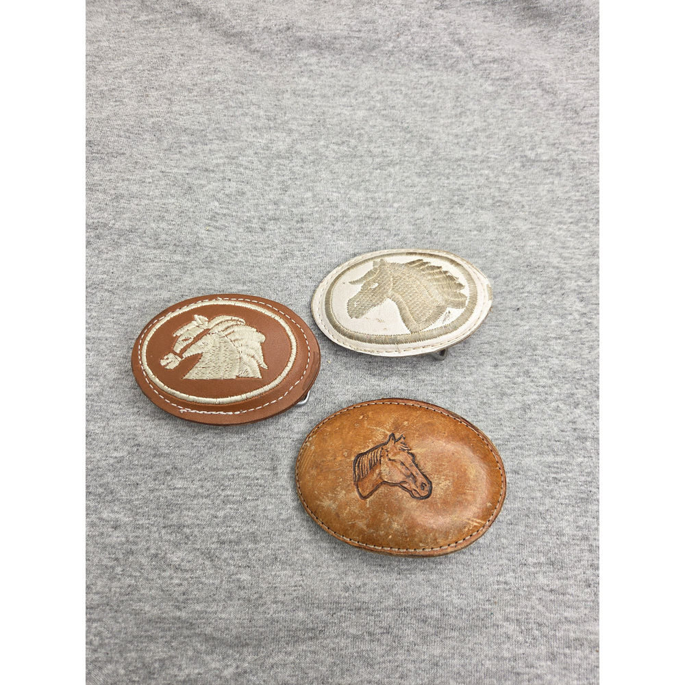 Lot of 3 Leather Western Stallion Horse Equestrian Women's Belt Buckles